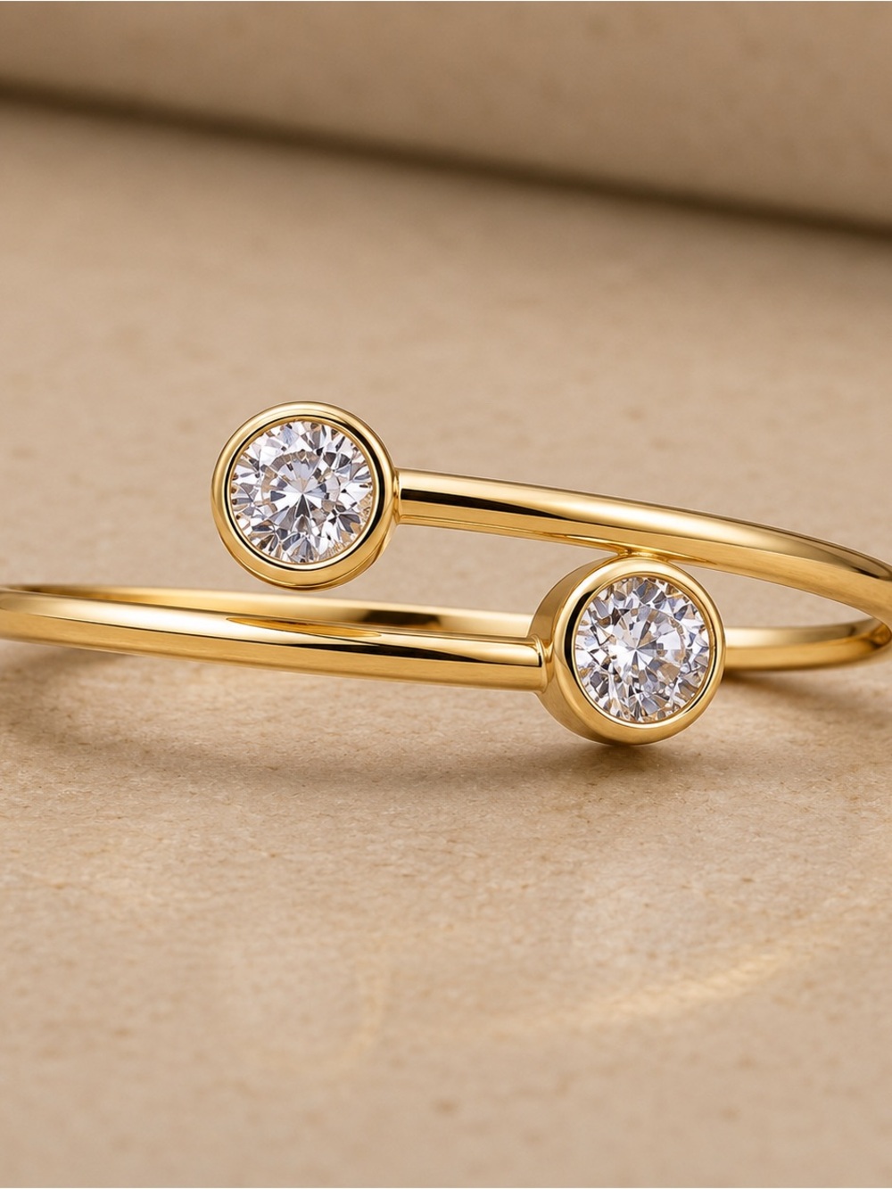 Jas Jacobs 14k Yellow Gold Filled Open Bypass Adjustable Ring Cubic Zirconias